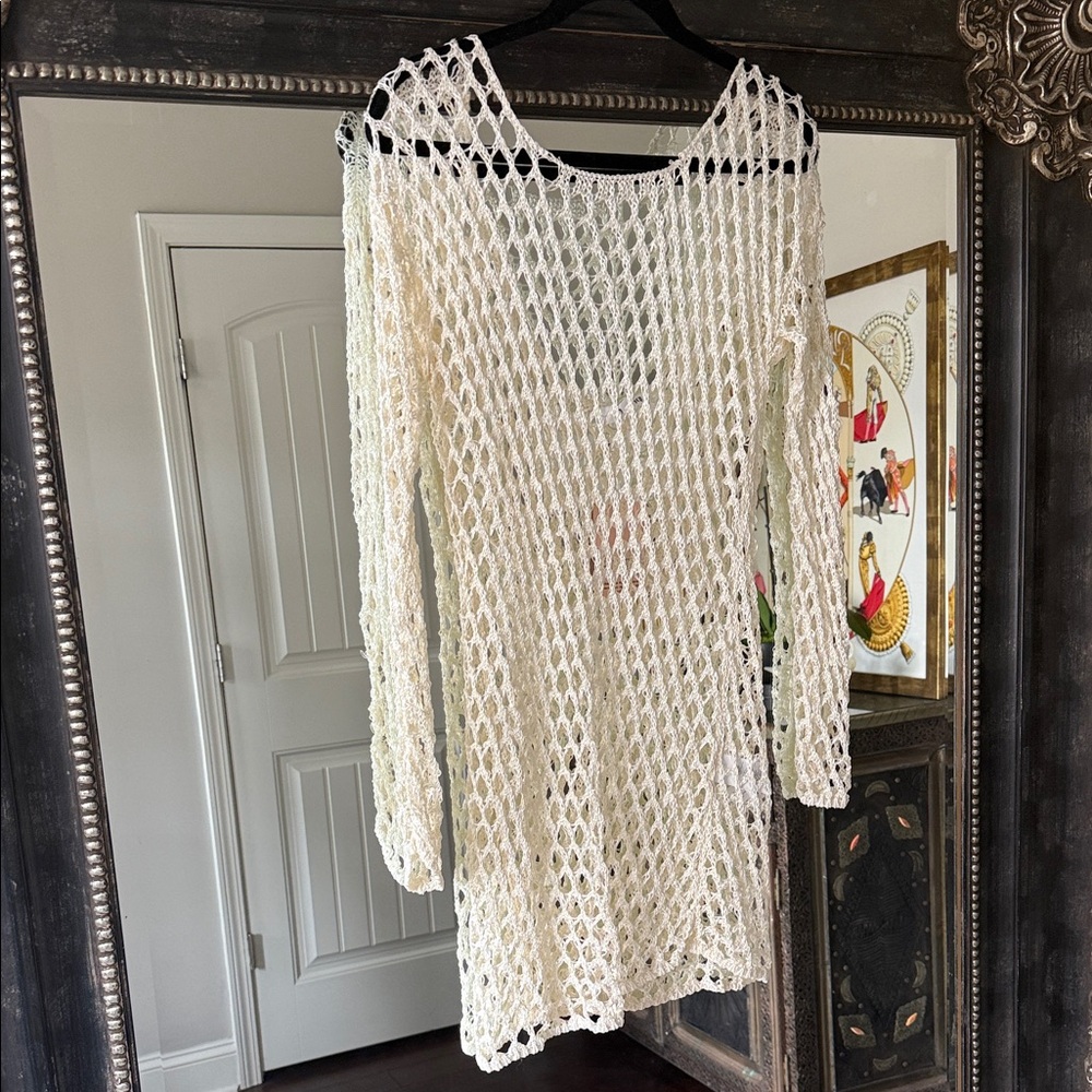 Missguided Cream Open Knit Crochet Cover-Up